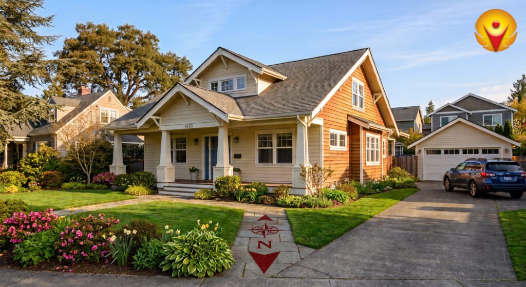 Is a South-Facing House Bad Vastu? What Smart Home Buyers Actually Need to Check South-facing house with highlighted entrance and road layout based on Vastu principles for USA and Canada homes
